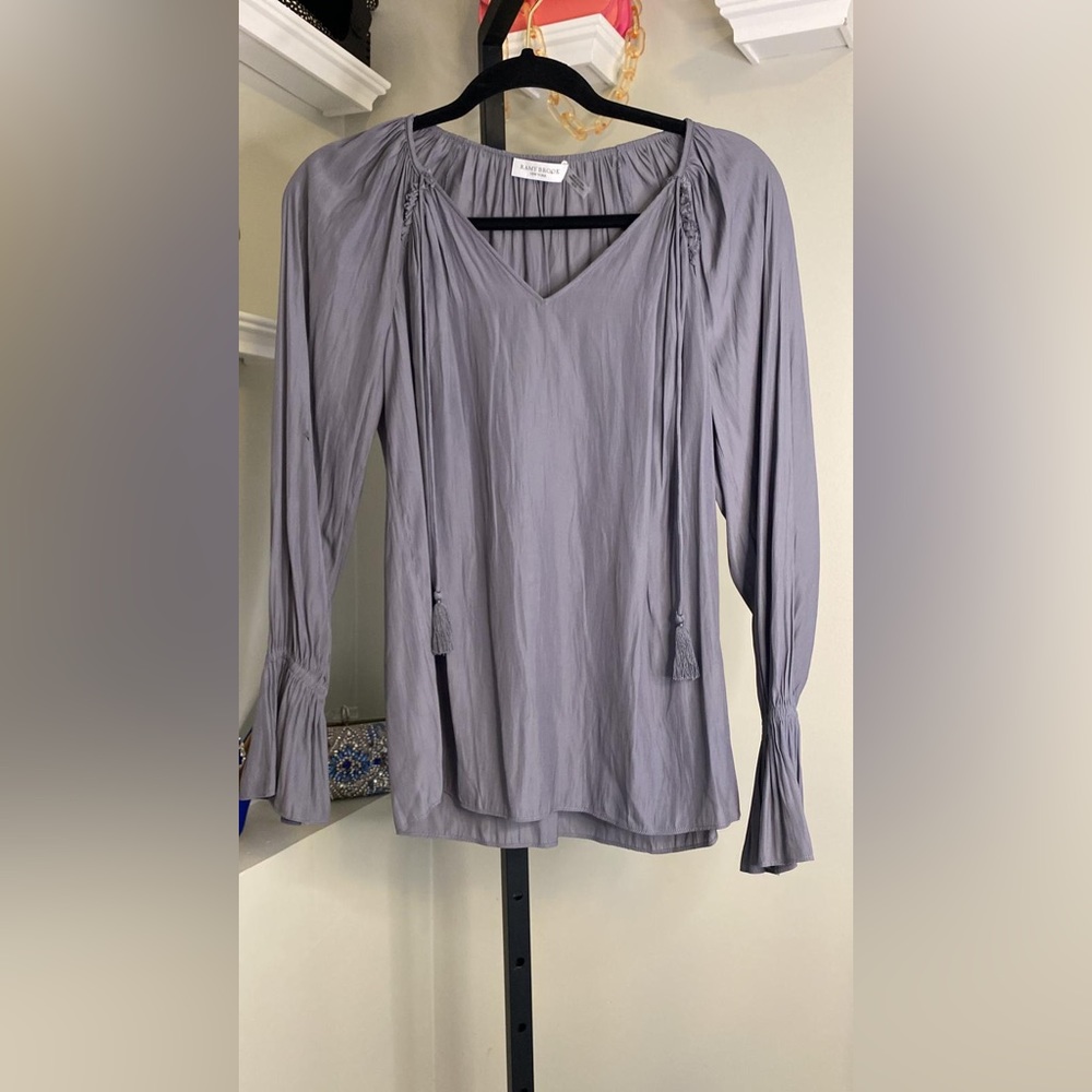 Ramy Brook Womens Satin Blue Tie Front V-Neck Long Sleeve Blouse Top - Picture 5 of 13